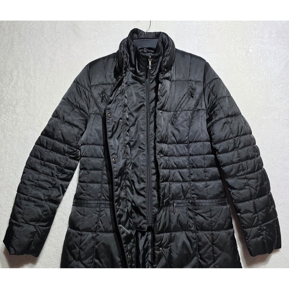 Apt 9 Women's Black Quilted Puffer Coat Longline Snap Button Mock Neck Jacket M - Picture 5 of 15